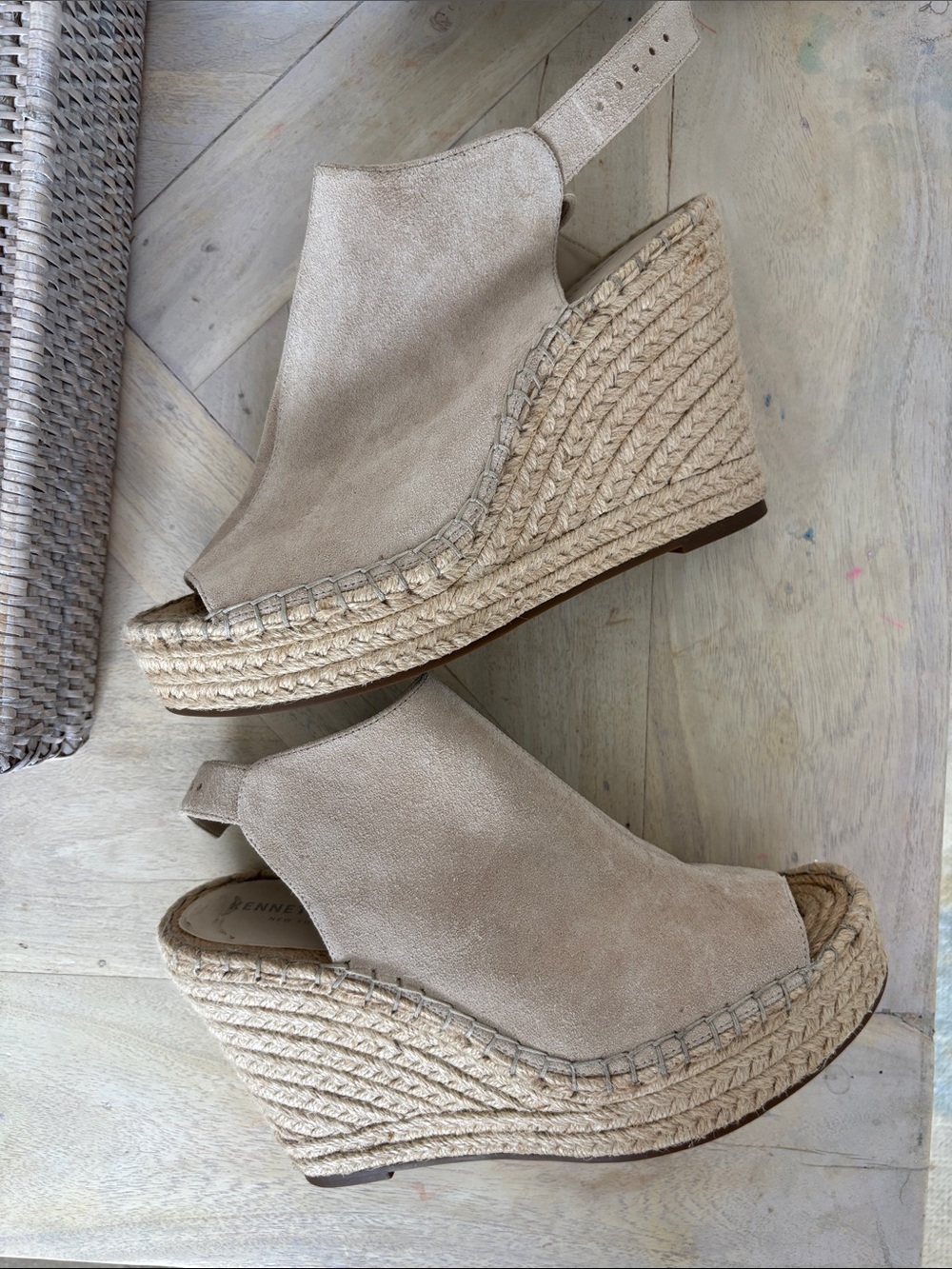 Kenneth Cole Beige Suede Espadrille Wedge Sandals